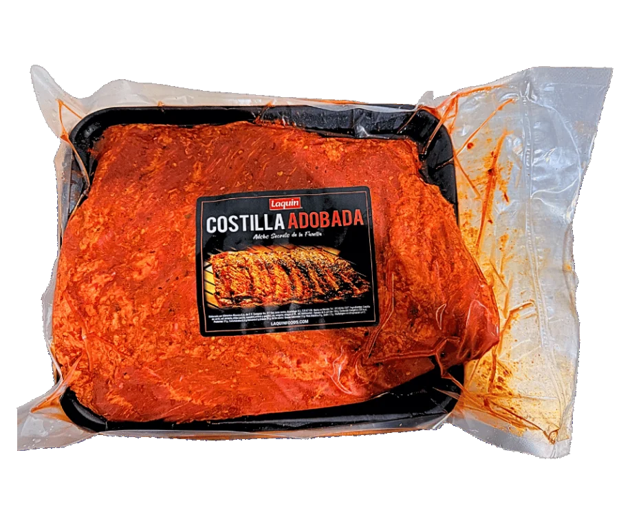 Costilla de cerdo adobada Laquin Foods, marinado de receta tradicional Costilla de cerdo adobada Laquin Foods, marinado de receta tradicional